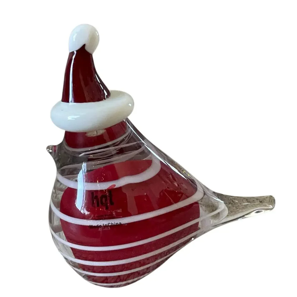 Hand Blown Art Glass CHRISTMAS CARDINAL 7in Red & White Candy Cane Swirl New